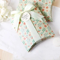 50pcslot new flower pillow box ribbon bow present carton pouch kraft paper box wedding favors gift boxes wedding party supply