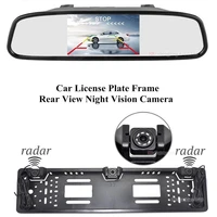 800x480tft lcd monitor car rear view system eu car license rearview camera plate frame two reversing radar parking sensors 3 in1