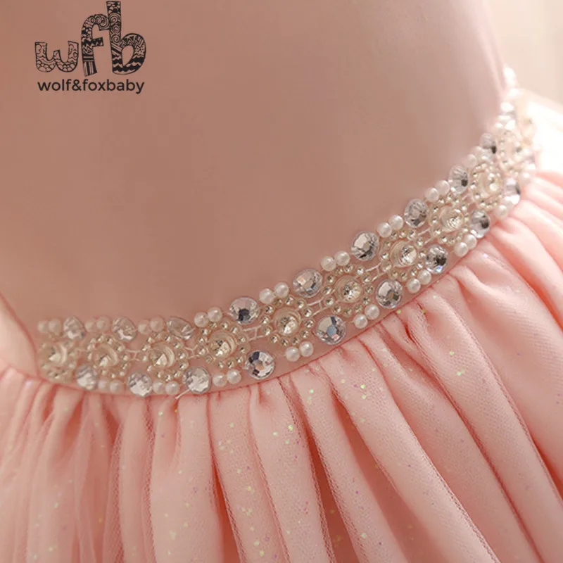 Розничная продажа платье без рукавов для девочек с инкрустацией Сетчатое летнее