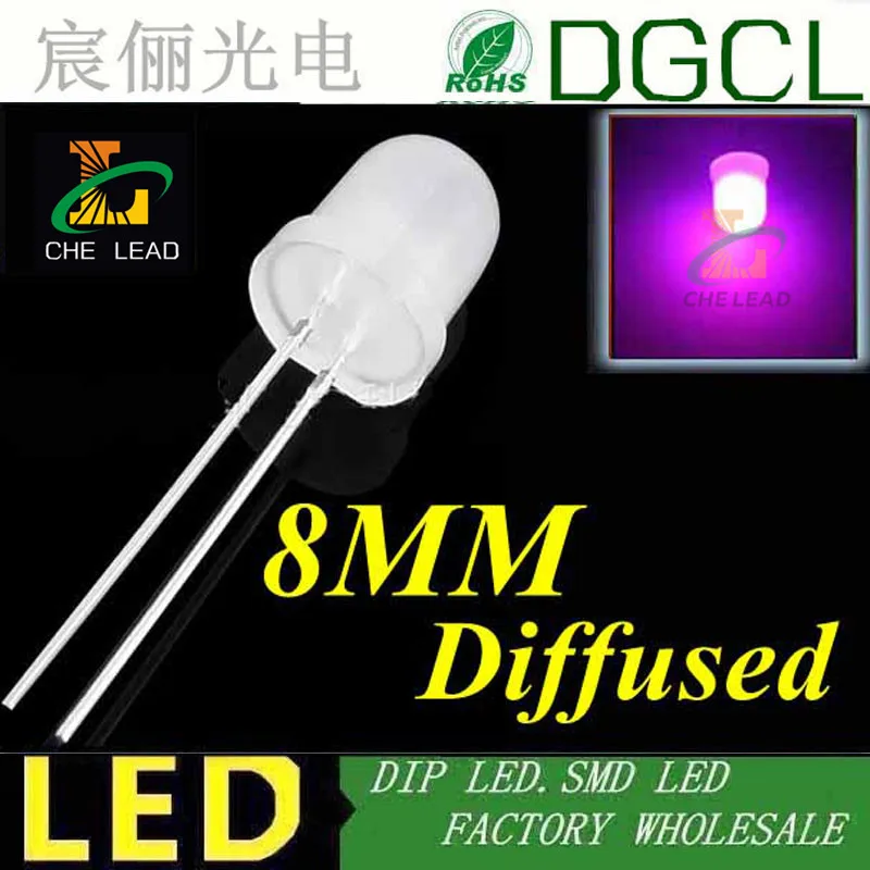 1000 шт зеленый 8 мм Индикатор круглый рассеянный светодиод 568-575nm dip led 2 0-2 5 V (CE &amp Rosh)