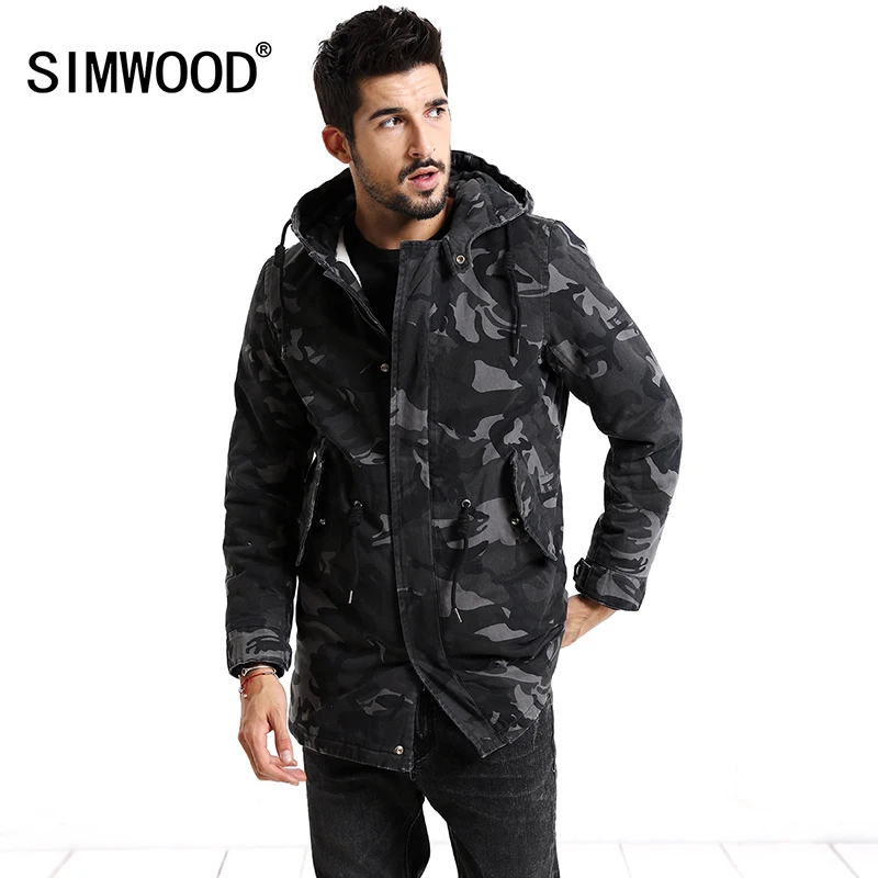 SIMWOOD 2019 зимние пальто для мужчин модная камуфляжная куртка мужская приталенная