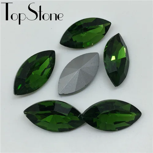 TopStone Navette Необычные камни цвета заостренный стеклянный лошадиный глаз Кристаллы ювелирные бусины 5x10,6x12,7x15,9x18,13x27,17x32 мм - Цвет: Grass Green