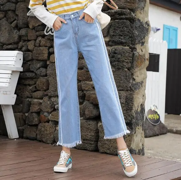 Light Blue Джинсы женские эластичные с высокой талией джинсовые брюки для дам свободного размера плюс джинсовые брюки женские темно-синий светильник в полоску - Цвет: Light Blue