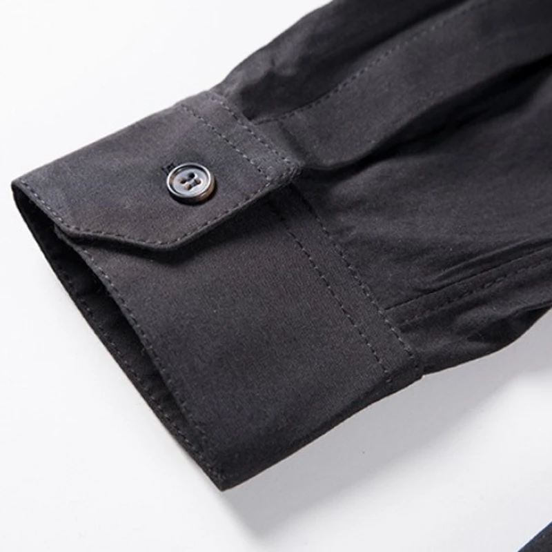 Рубашка мужская с длинным рукавом 2019 хлопок двумя карманами|Повседневные