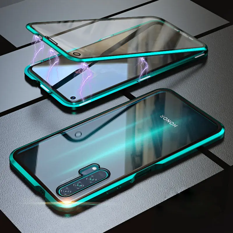 Двухсторонний чехол из закаленного стекла 360 для huawei Honor 20 Pro, магнитный металлический корпус, стеклянная крышка Honor20 Pro, чехол s On - Цвет: Full Green