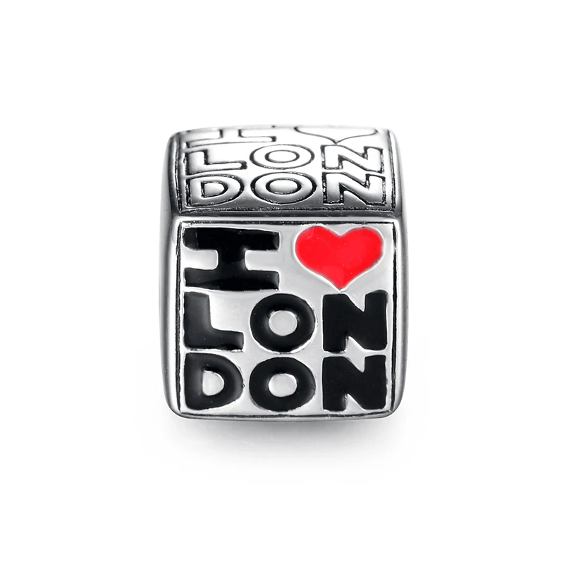 

925 Sterling silver Word I Love London Charms Princess-cut Beads Fit European Brand Original Bracelet pendant Jewelry making