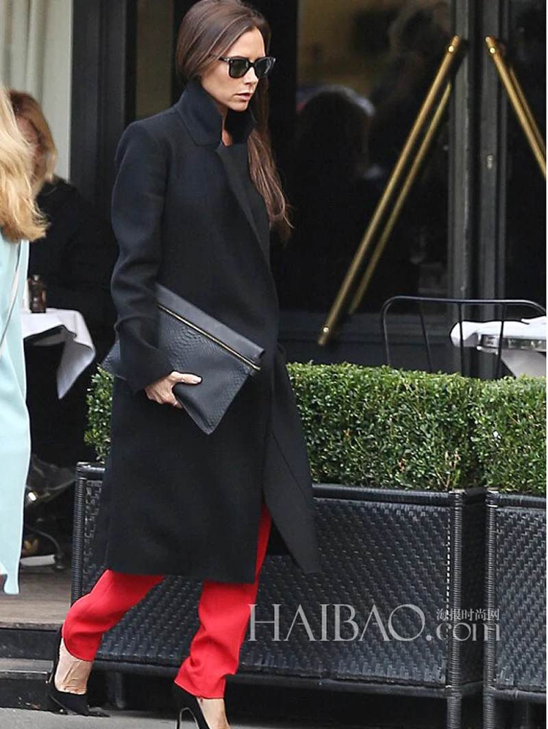 Victoria Beckham зимнее шерстяное пальто модное пальто с отложным воротником и длинными рукавами с цепочками