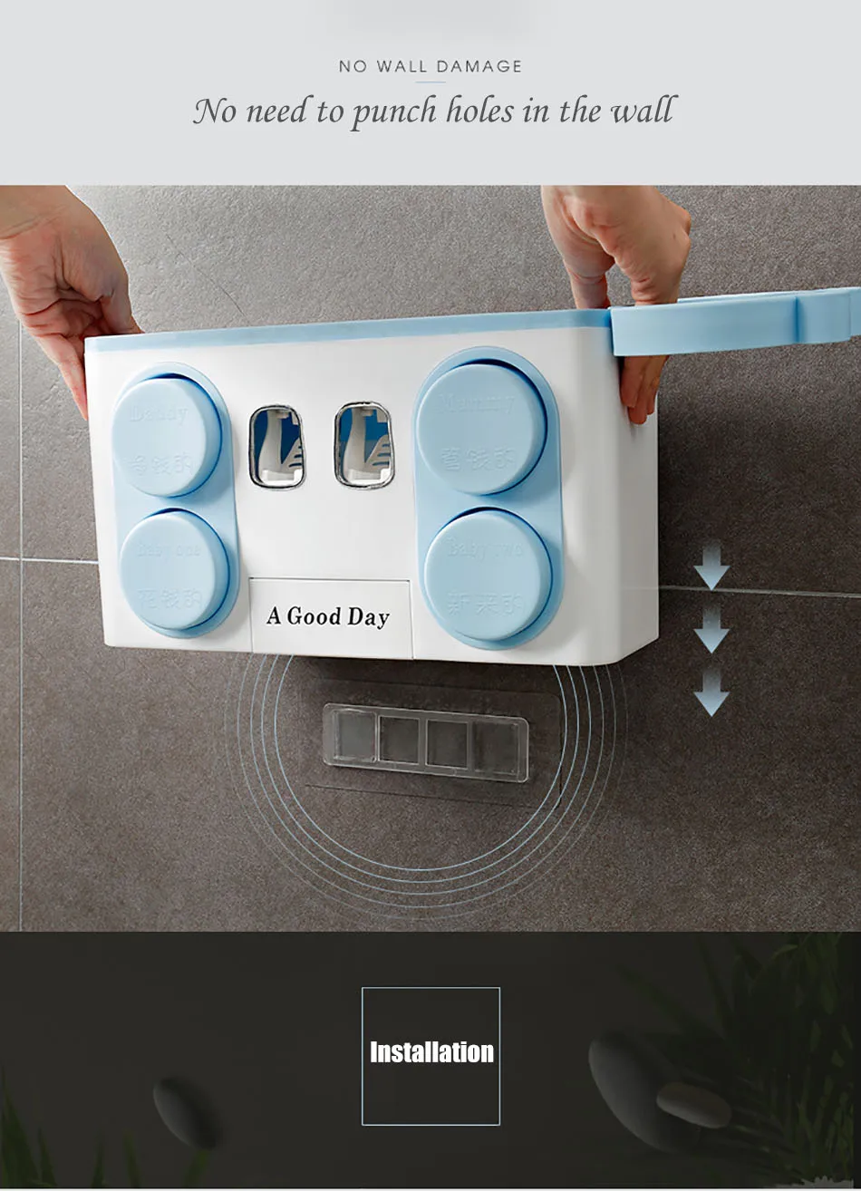 Wonderlife Bathroom Set Accessories Toothbrush Holder Automatic Toothpaste Dispenser Suction Cup Wall Mount Bathroom Storage Box