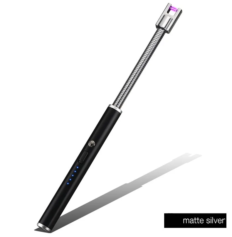 Black matte Светодиодный фонарь-зажигалка для барбекю с зарядкой от usb, электрическая зажигалка для плазменной дуги, перезаряжаемая кухонная газовая плита, зажигалки для свечей, подарочная коробка - Цвет: Black matte