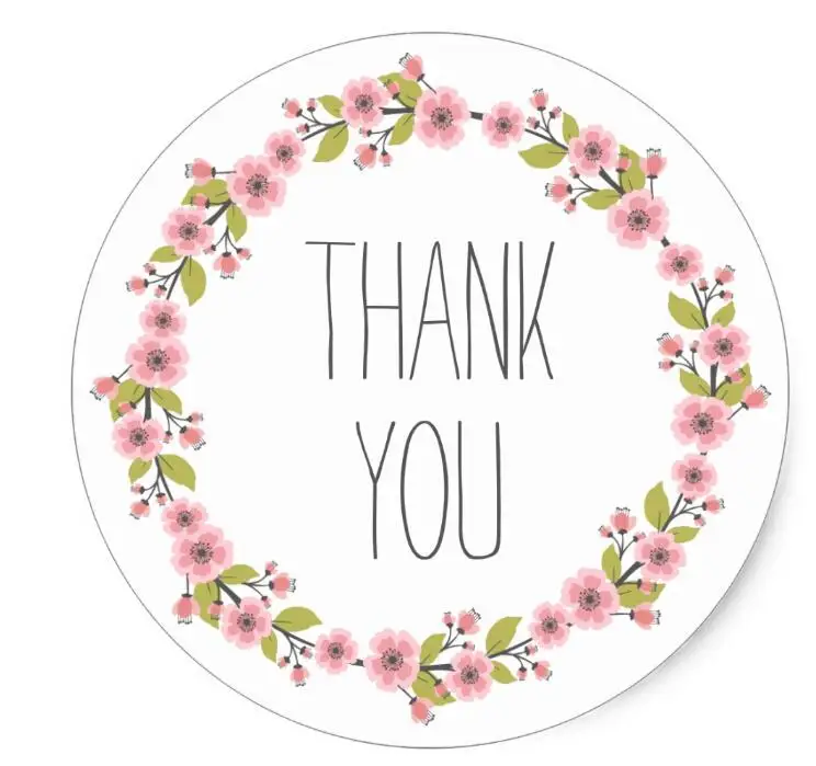 

1.5inch Thank You Flower Wreath Cherry Blossom Classic Round Sticker
