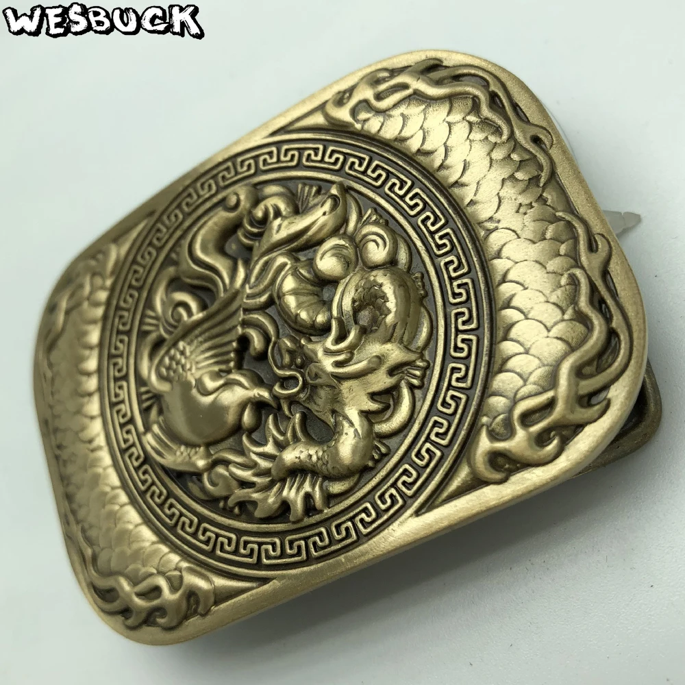 Бренд WesBuck, высокое качество, 3D, Феникс, дракон, Твердый латунный мужской ремень, пряжка с металлическим ковбойским ремнем, головка для 4 см, широкий ремень