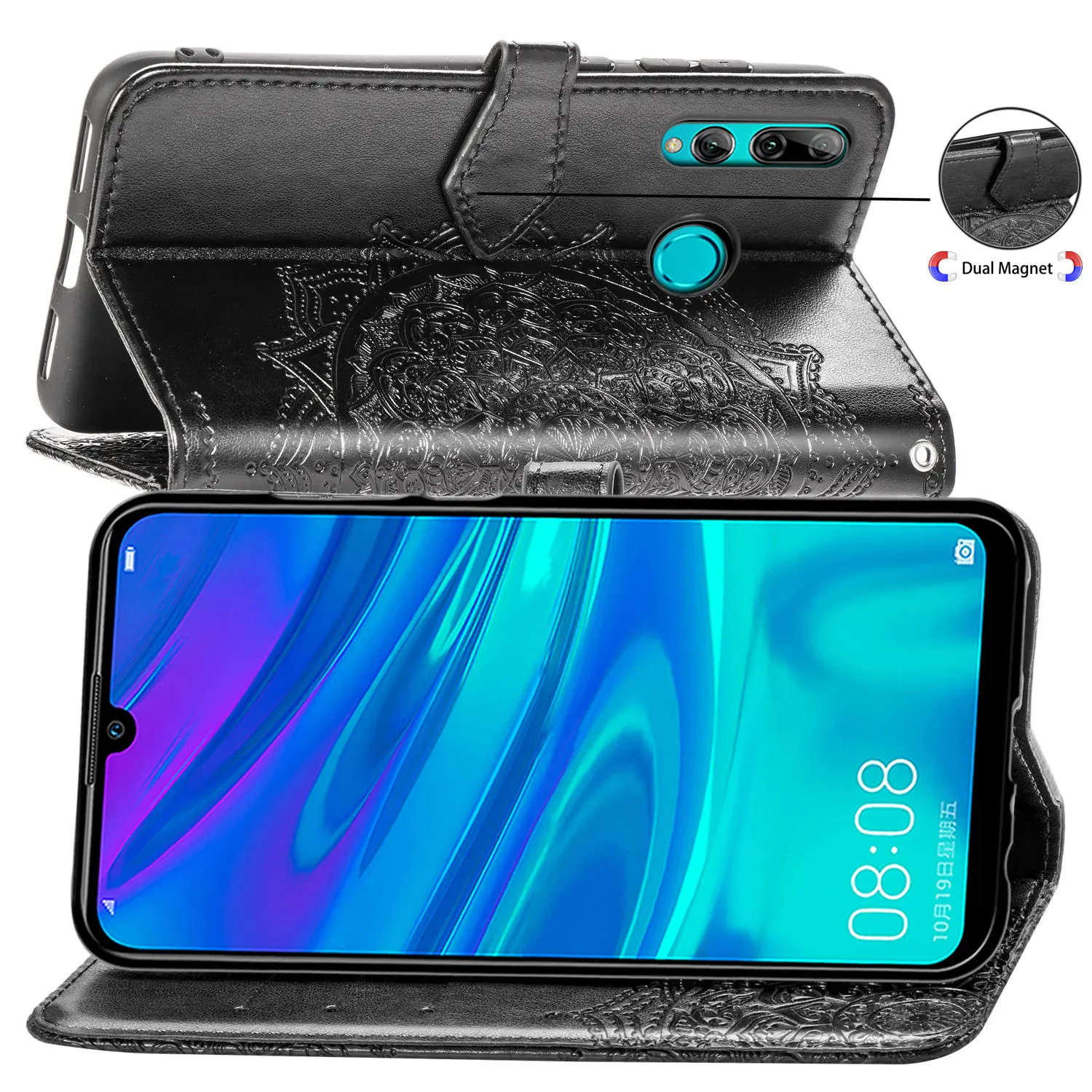 Кожаный чехол для huawei P Smart Z Flowers, чехол-книжка для huawei P Smart Plus, чехол-кошелек с цветочным рисунком, Чехол для карт