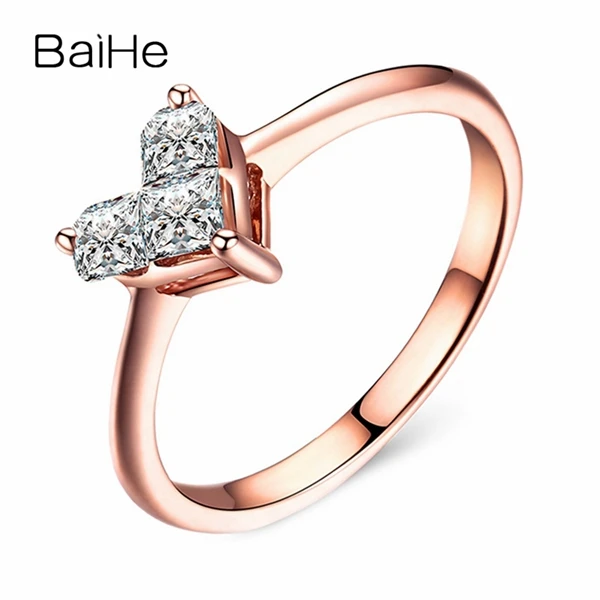 BAIHE одноцветное 18 К желтого золота(AU750) 0.45ct H/SI принцесса три природных алмазов обручение для женщин Мода Ювелирные украшения кольцо