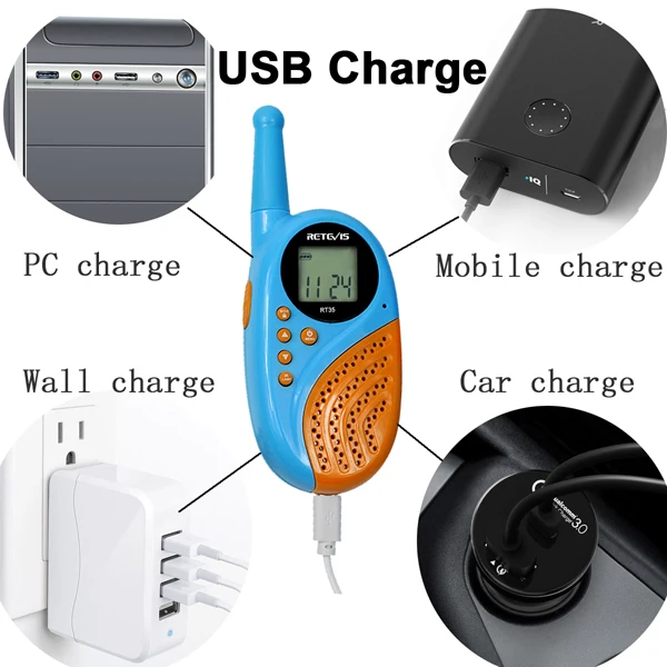 2 шт. Retevis RT35 детская рация радио UHF 0,5 Вт без лицензии перезаряжаемая USB зарядка VOX двухсторонняя радиостанция
