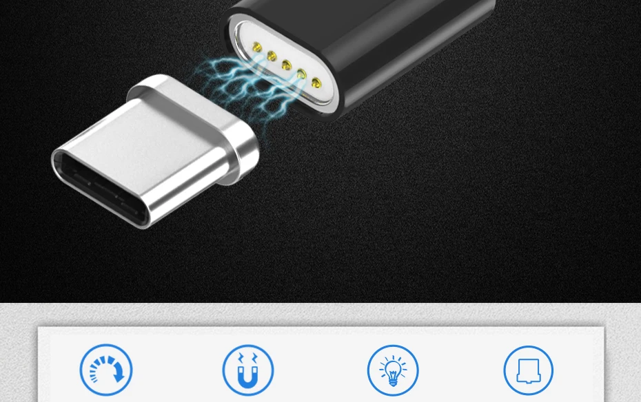 TOPK F-Line Магнитный кабель usb type C 5 в 2.4A нейлоновый Плетеный Светодиодный индикатор USB C магнитное зарядное устройство, кабель для телефонов usb type-C