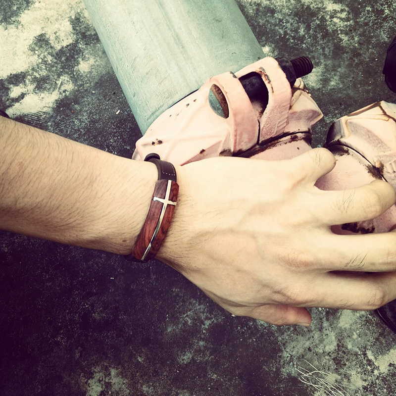 Vnox Ретро палисандр Для мужчин S браслет панк Пояса из натуральной кожи для