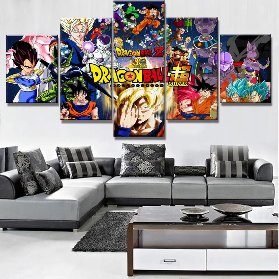 Lienzo pared arte cartel 5 piezas Dragon Ball Z Imagenes sala de estar модульный impreso dibujos animados Super Saiyan Goku pintur | Дом