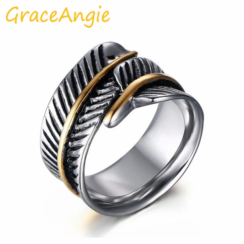 Кольцо GraceAngie из титановой стали в форме пера и растения мужское украшение стиле