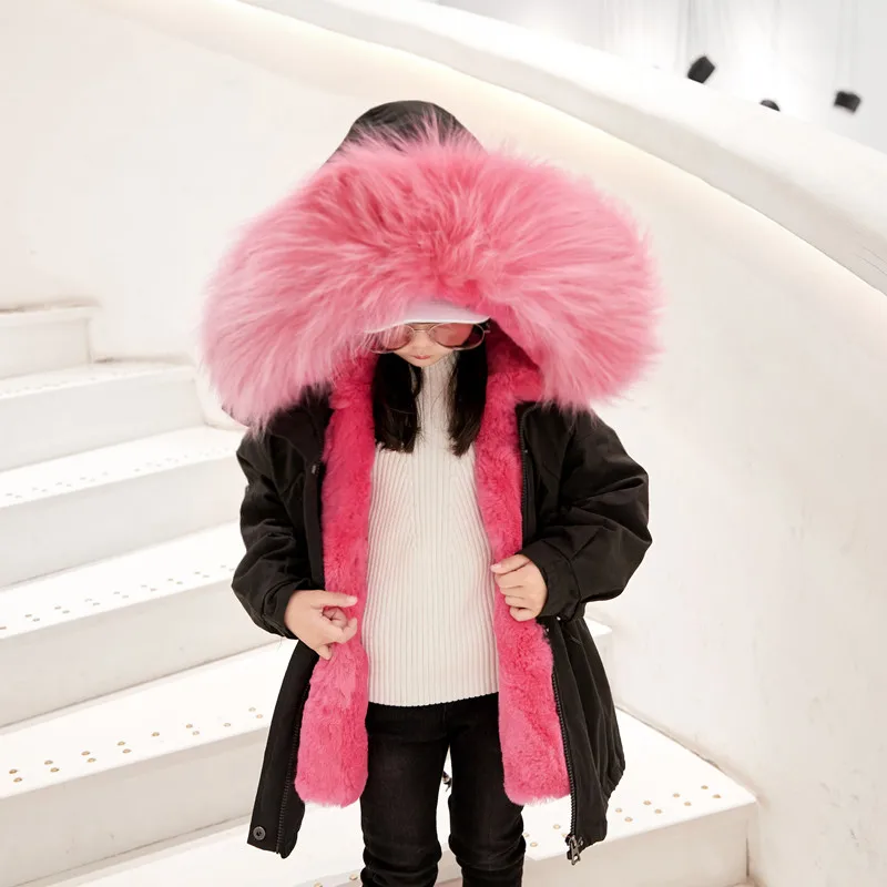 JKP children's fashion Parker jacket authentic rabbit fur coat big raccoon collar winter baby cotton | Детская одежда и обувь