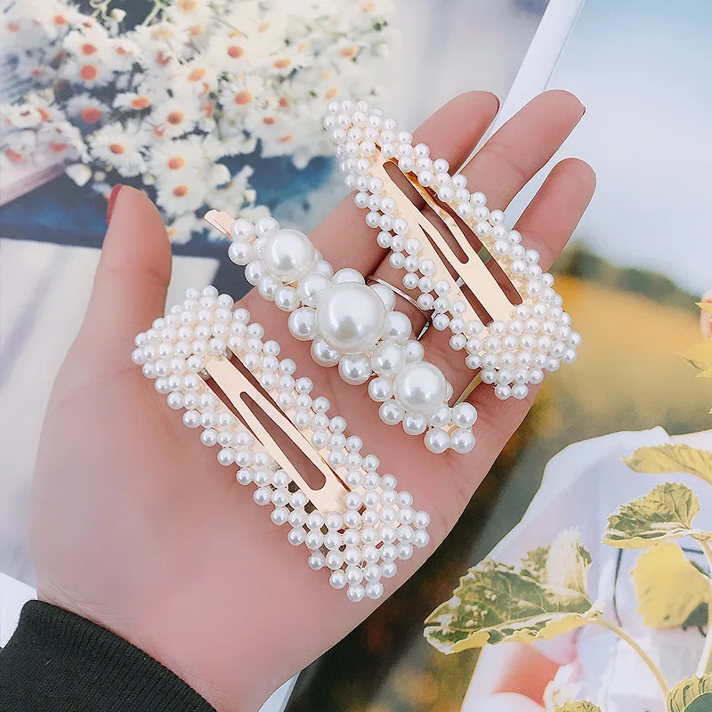 

Hot Pearl Hair Clip For Women Handmade Elegant Korean Design Snap Barrette Stick Hairpin Hair Styling Accessories Girls Gift