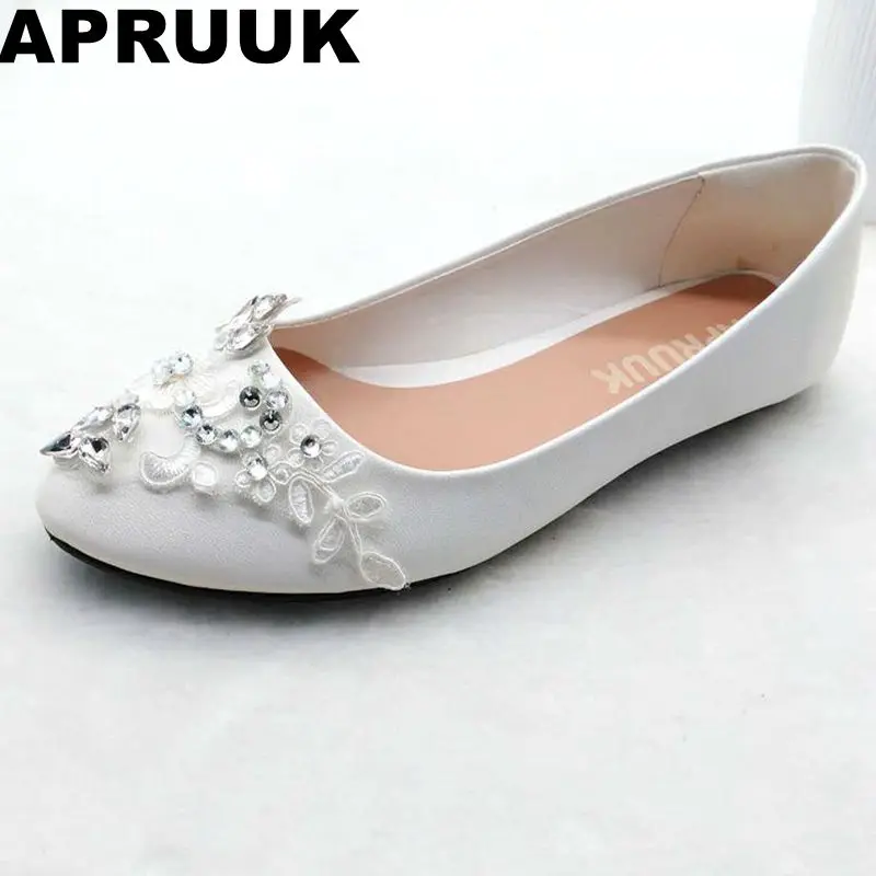 

SALES PROMOTION! Plus sizes flat heel wedding shoes bride handmade crystal rhinestones round toes lady party brides flats shoes