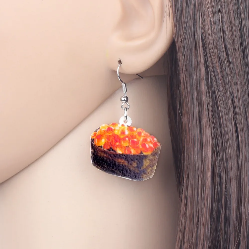 Bonsny акриловые японские Roe суши еда серьги-подвески в форме капли уникальные
