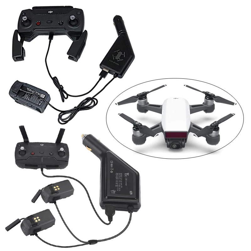 

Fast Car Charger for DJI Spark Battery and Remote Controller Charging Hub Car Connector USB Adapter for Spark DJI Drone Charger