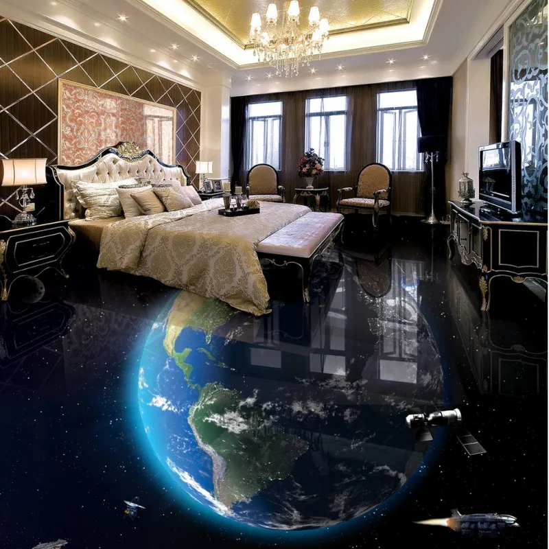 

Free shipping waterproof home decoration children room floor mural self adhesive wallpaper Cosmic Galaxy Earth 3D floor