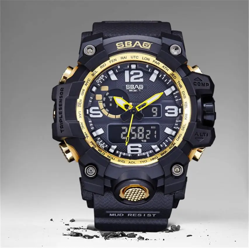 2020 новые часы светодиодный Для мужчин Водонепроницаемый спортивные шок цифровые