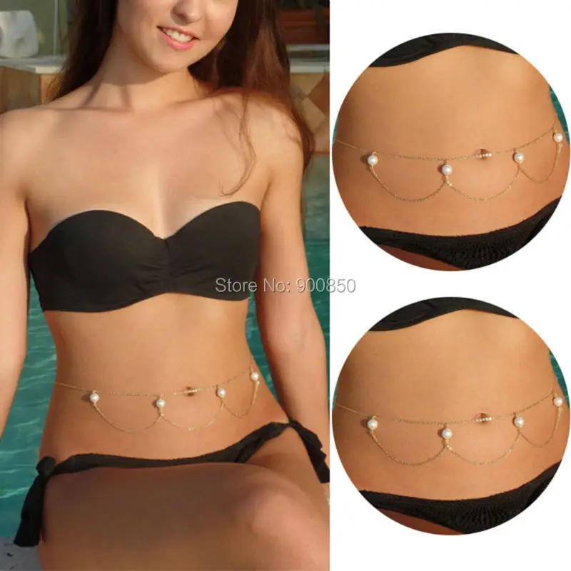 Цепочка на талию женская из искусственного жемчуга пикантный бикини двухслойная