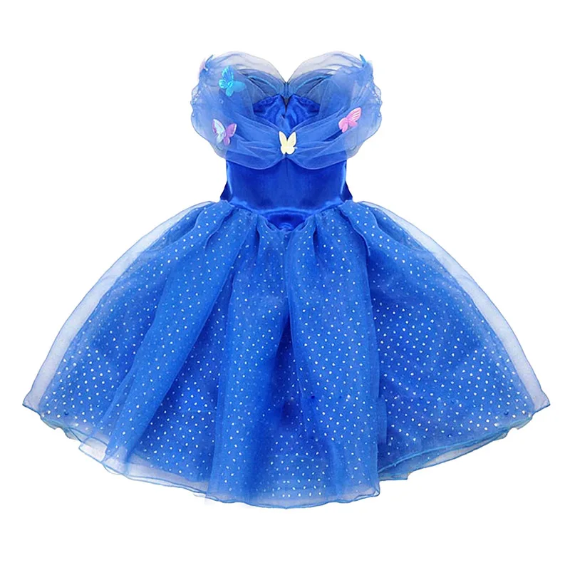 Dress 01 Only Платье принцессы Золушки для девочек; Детский карнавальный костюм без рукавов с бабочками; детское нарядное платье для дня рождения и свадьбы - Цвет: Dress 01 Only