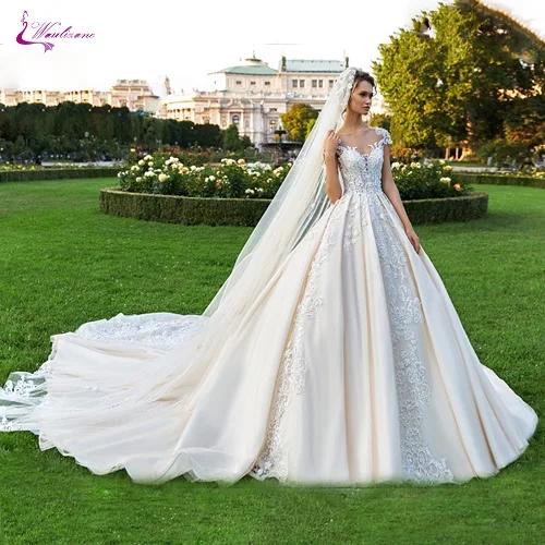 Picture champagne Отправка вуали подарок! Waulizane/бальное платье с глубоким вырезом; свадебное платье с кружевом и коротким рукавом; свадебное платье - Цвет: Picture champagne