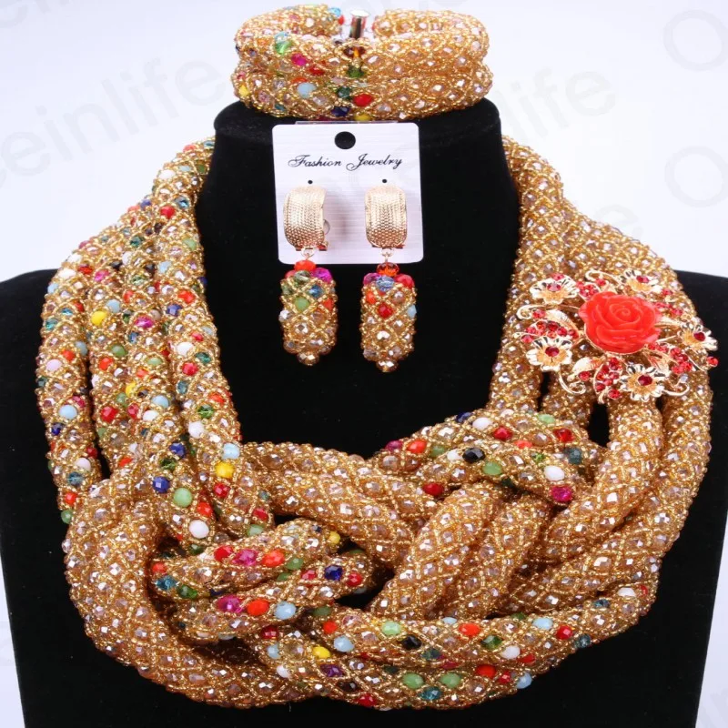 Великолепное Золотое колье в африканском стиле комплект с ожерельем для