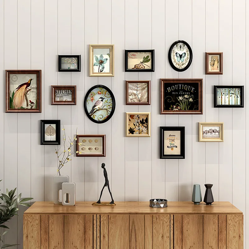 16 шт./компл. классическая деревянная настенная фоторамка прямоугольная и круглая