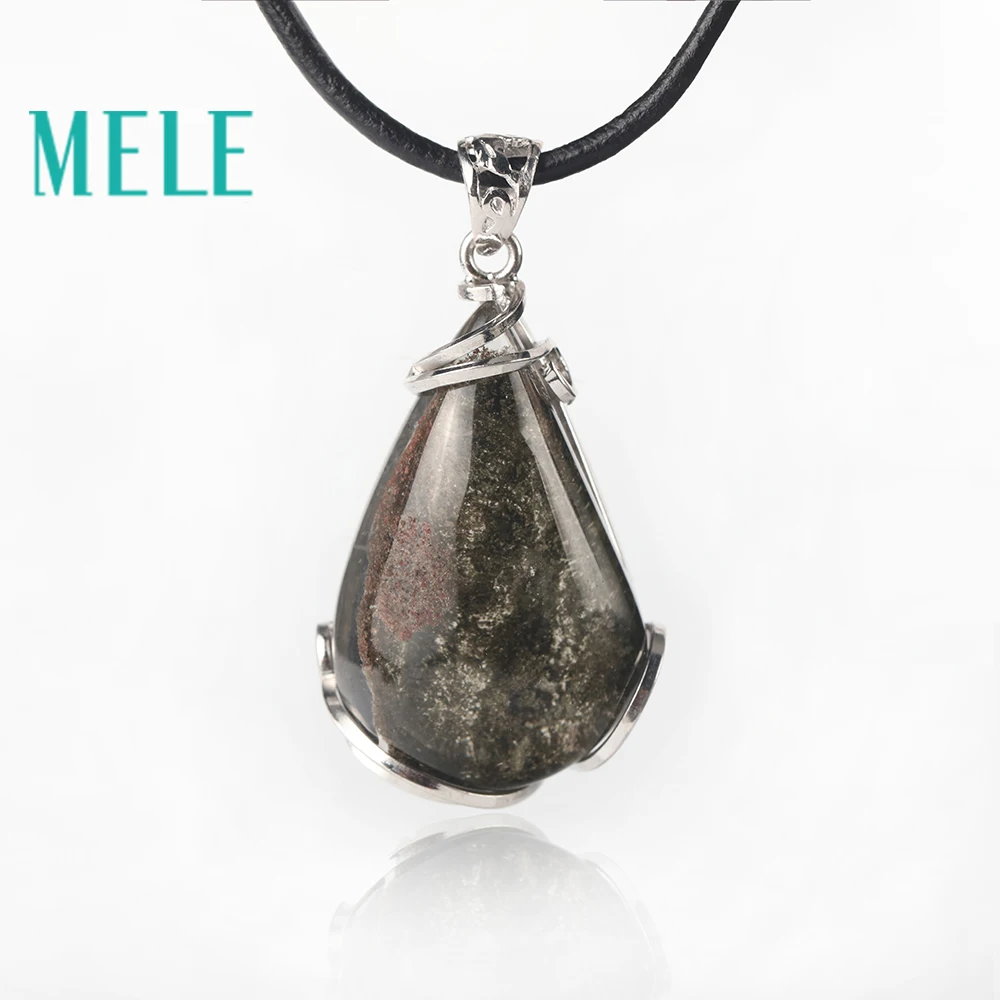 

MELE natural green ghost garden crystal pendant for women and man,30X21mm water drop shape peculiar pattern personality fashion