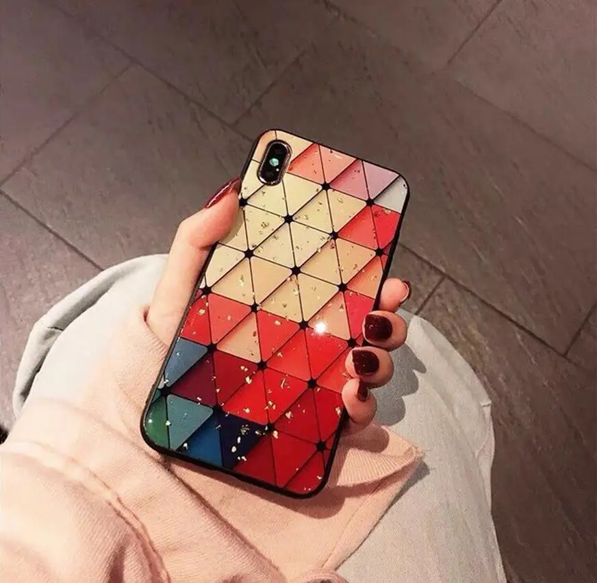 Fashion Gold Foil for iPhone X XR XS Max Phone Case Glitter Bling Silicone 8 Plus７ 6S 6 Grid Sequin Mobile Cover Funda | Мобильные