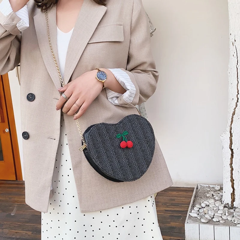 Модная женская элегантная вишневая сумка в форме сердца однотонная через плечо