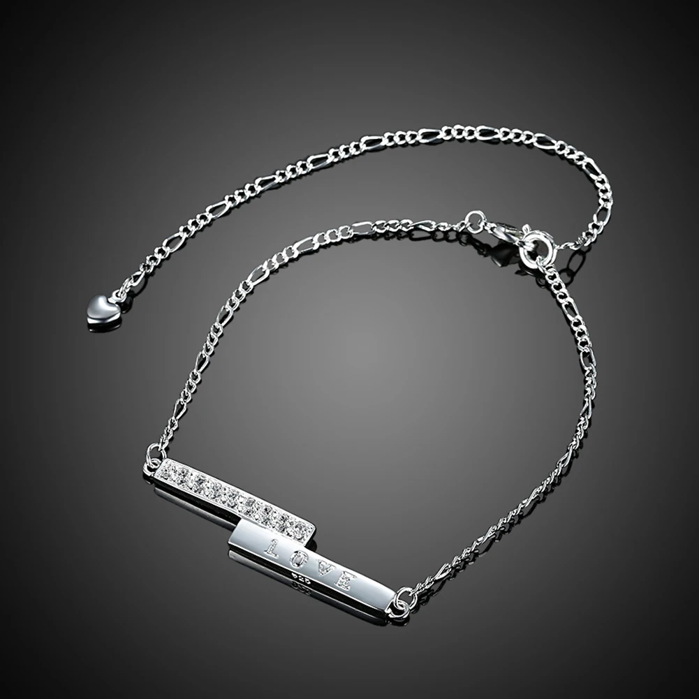 Для женщин Серебряный Цвет ботильоны браслет Цепи Циркон Письмо Jewelry оптовая