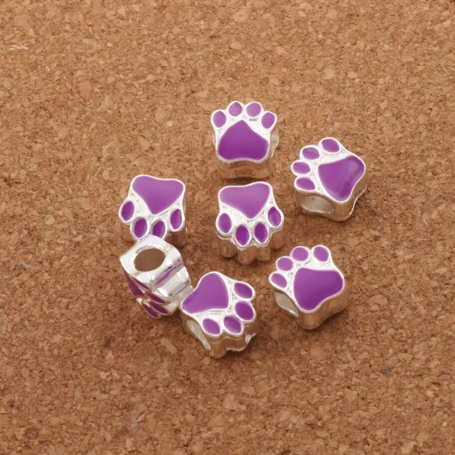 L1770 purple Эмалевые шармы в виде медведей, собак, кошек, лап, бусины с большим отверстием 10 цветов L1770 10 шт. посеребренные бусины подходят для европейских браслетов - Цвет: L1770 purple