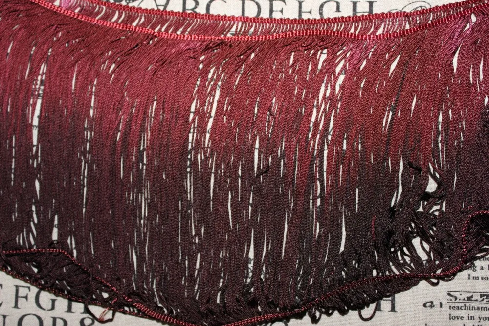 Dip Dye Ombre с бахромой мягкой вискозы Костюмы для латиноамериканских танцев макраме платье для танцев Отделка Samba юбка кисточкой Бордо черный/бордовый 25 см