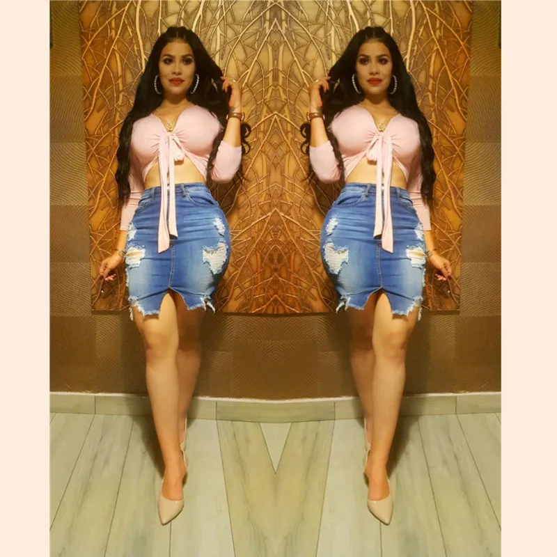 Новая модная летняя короткая юбка модные женские джинсы стрейч с высокой талией