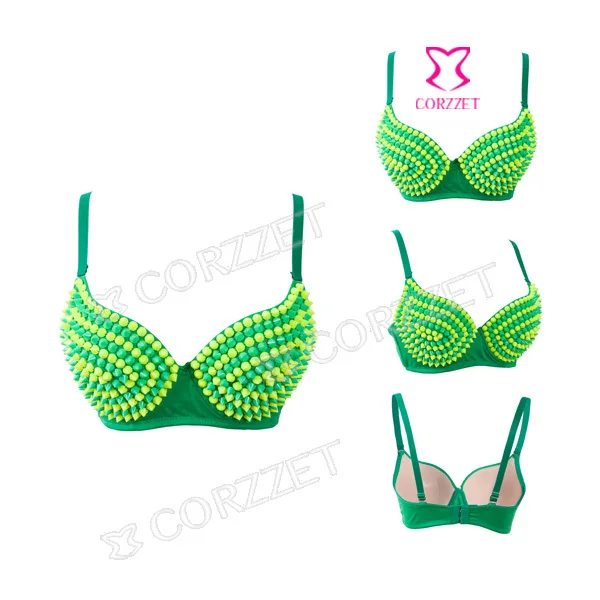 Corzzet/женский бюстгальтер с шипами украшенный бусинами в стиле панк цветной для