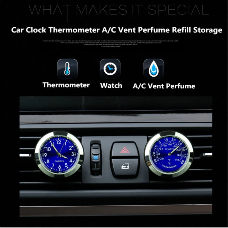 Автомобильные часы термометр воздуховыпускное отверстие A/C зажим для
