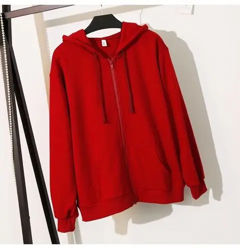 wine red Новые Модные осенние и зимние женские толстовки, свитшоты на молнии с длинным рукавом, теплые женские плотные толстовки с капюшоном на шнурке, куртка с капюшоном - Цвет: wine red