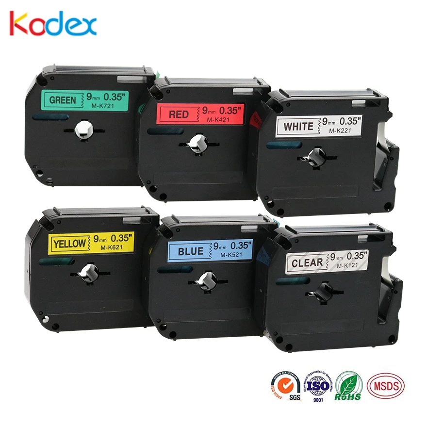 Kodex 6 шт. 9 мм M лента combo 221 совместимый с Brother P Touch этикетка MK121 MK221 MK421 MK521 MK621 MK721