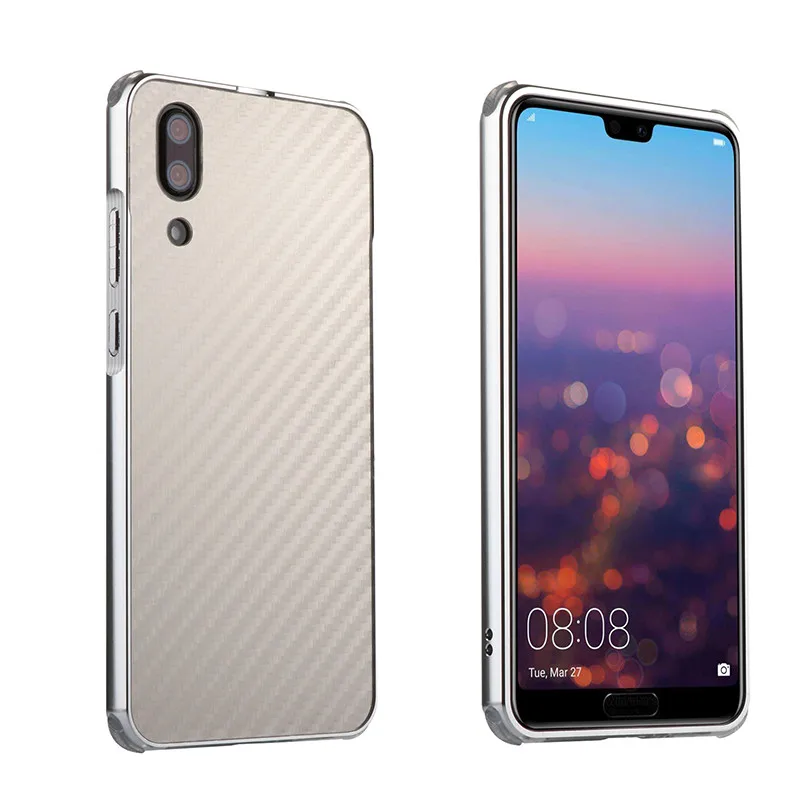 Роскошный противоударный алюминиевый чехол из углеродного волокна для huawei P20 Lite Pro Nova 3E P, умная металлическая рамка+ пластиковая жесткая задняя крышка - Цвет: 021-Silver