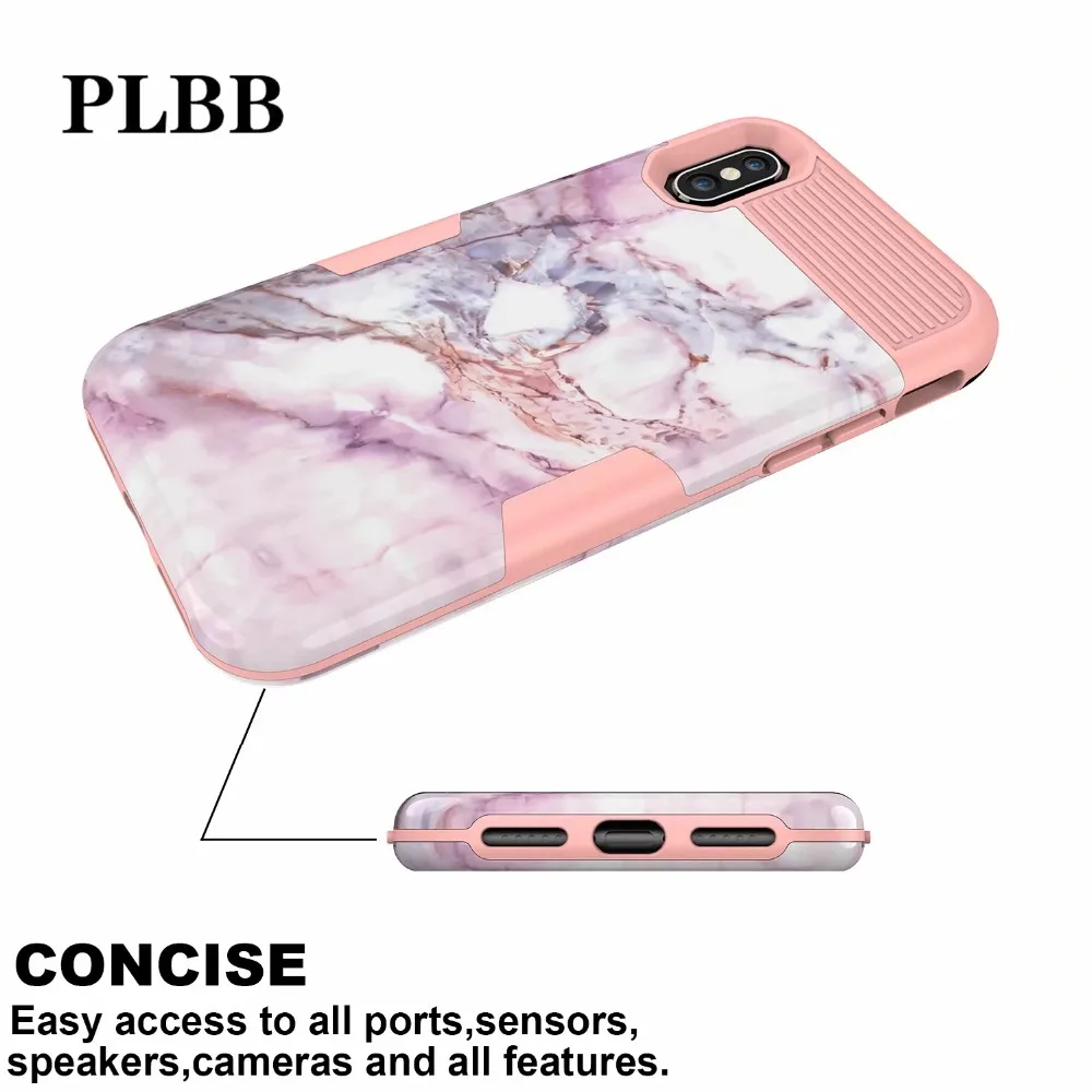 PLBB трехслойный сверхмощный защитный розовый мраморный чехол для телефона iPhone X XR