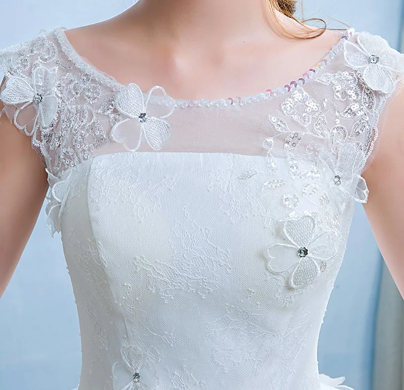 Кружевное бальное платье для девочек с круглым вырезом и цветами свадебное