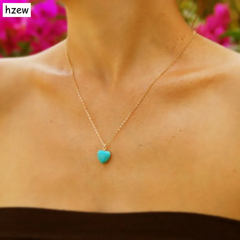

hzew fashion love blue natural stone pendant necklace