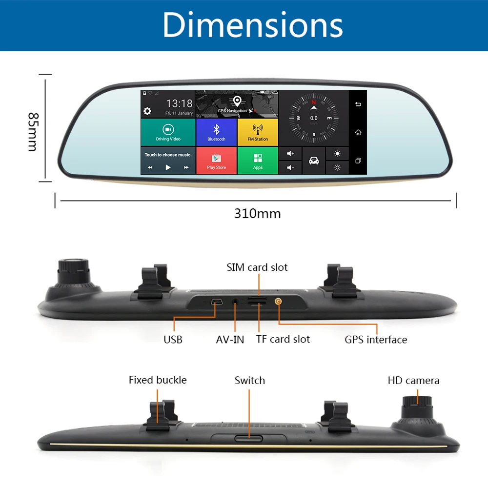 AZGIANT 6 5 &quot3G Автомобильный видеорегистратор GPS Navi Mioor Full HD 1080P с поддержкой Android 0
